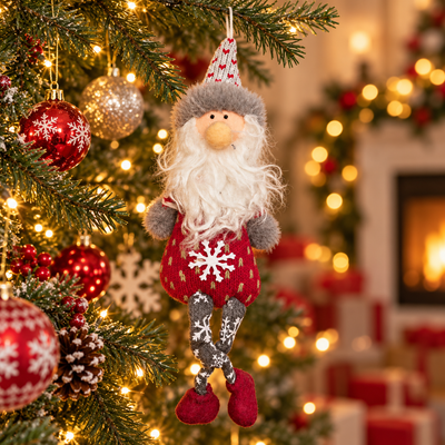 Christmas Sitting Gnome Santa Decoration – Red & Greyc