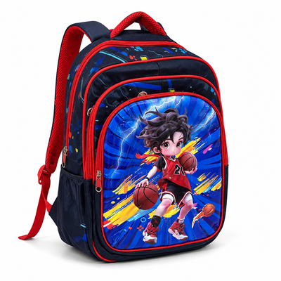 Kids Basketball Character School Backpack – Blue & Red