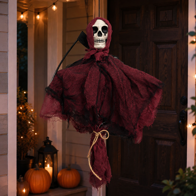 Hanging Grim Reaper Halloween Decoration – Burgundy