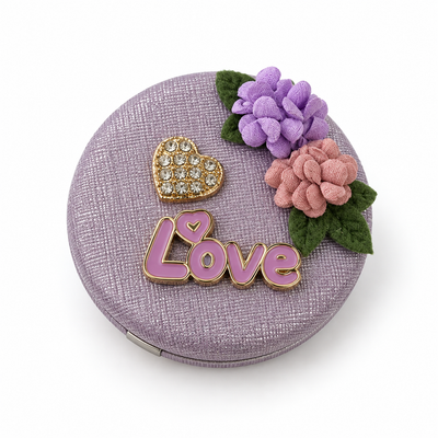 Floral Love Round Compact Mirror – Purple