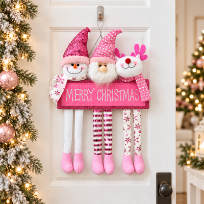 Pink Merry Christmas Hanging Decoration with Festive Characters