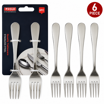 PROUD Stainless Steel Table Fork Set – 6 Piece Mirror Finish Dining Cutlery