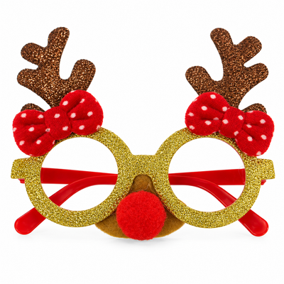 Christmas Reindeer Glasses with Glitter Antlers and Red Nose
