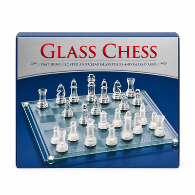 Glass Chess Set with Frosted and Clear Pieces | Mr Panda