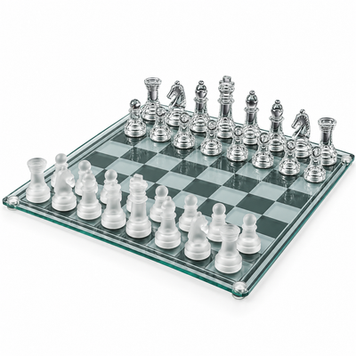 Glass Chess Set with Frosted and Clear Pieces | Mr Panda
