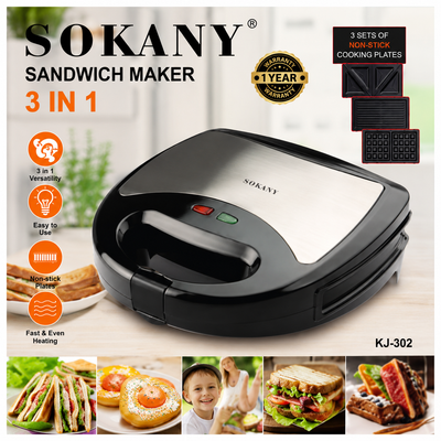 SOKANY 3-in-1 Sandwich Maker KJ-302