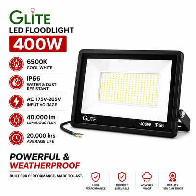 GLITE 400W LED Floodlight – 6500K Cool White | IP66 Waterproof