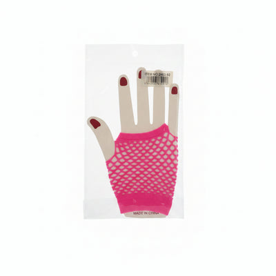 Neon Pink Short Fingerless Fishnet Gloves