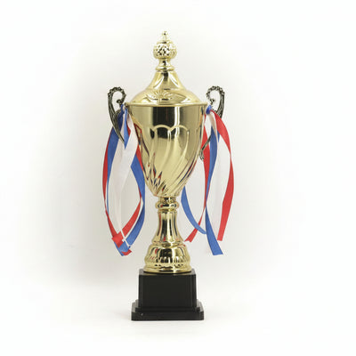 Gold-Colored Trophy Cup WITHith rRINNONbbons