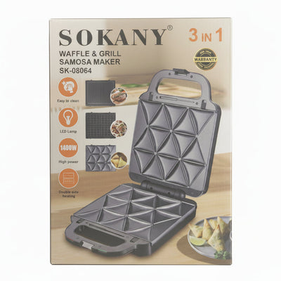 Sokany 3-in-1 Waffle, Grill & Samosa Maker SK-08064