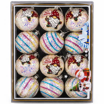 Christmas Glitter Baubles Set of 12 – Gnome & Stripes | Mr Panda