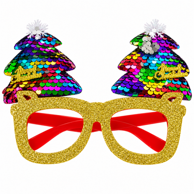 Rainbow Sequin Christmas Tree Glasses | Mr Panda