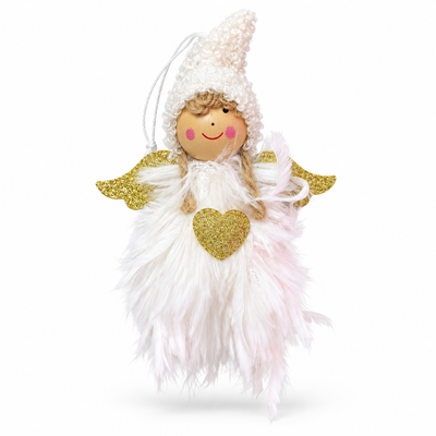 Christmas Angel Hanging Ornament – White, Pink & Gold