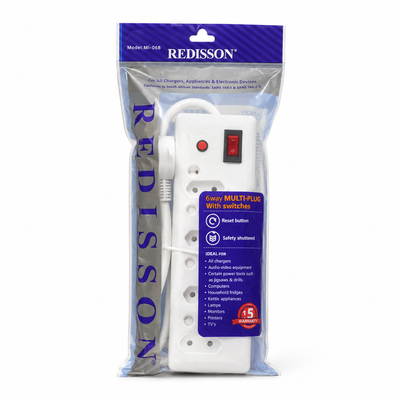 Redisson 6-Way Multi-Plug – 3-Pin and 2-Pin Sockets
