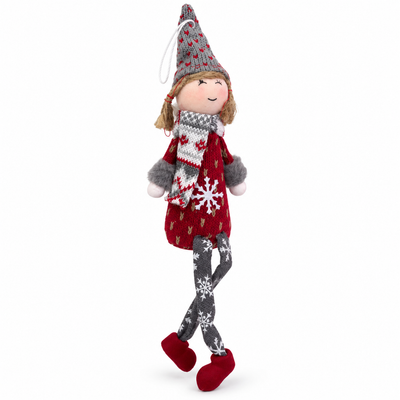 Hanging Christmas Girl Doll Decoration – Red and Grey