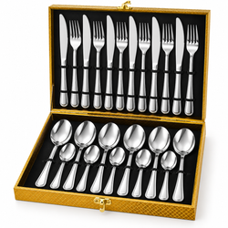 24-Piece Silver Cutlery Set with Gold Case | MrPanda