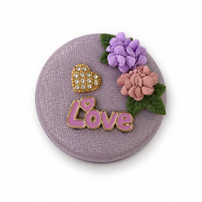 Floral Love Round Compact Mirror – Purple