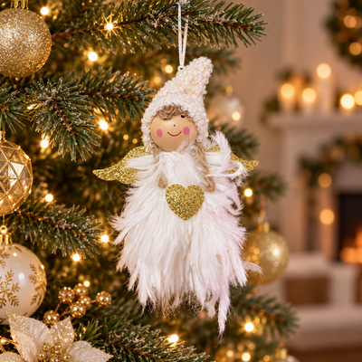 Christmas Angel Hanging Ornament – White, Pink & Gold