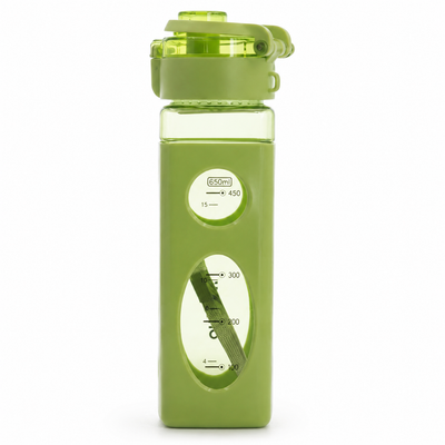650ml Portable Square Water Bottle with Carry Strap – Green