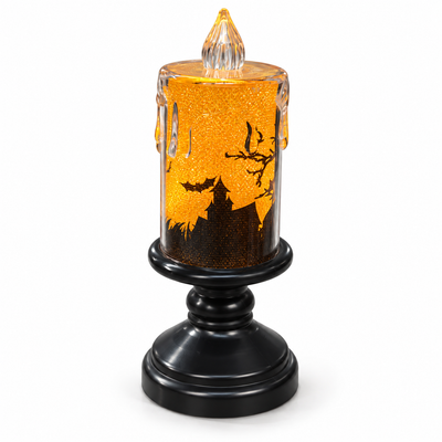 Halloween Orange Glitter LED Candle with Stand