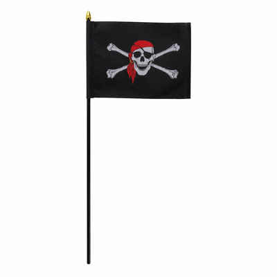 Pirate Flag on Stick – Black Skull and Crossbones Party Decoration