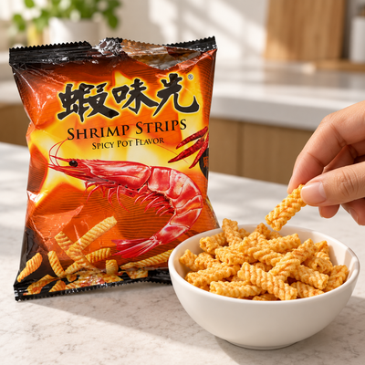 Spicy Pot Flavour Shrimp Strips Snack | Mr Panda