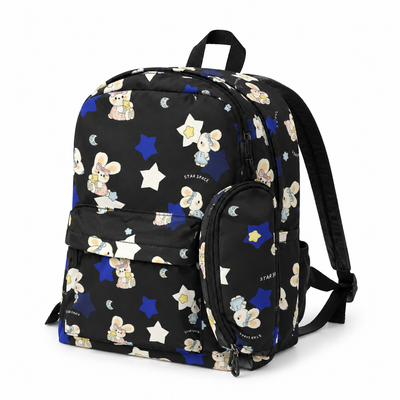 Star Space Bunny Print School Backpack – Black