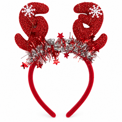 Red Glitter Reindeer Antler Christmas Headband | Mr Panda