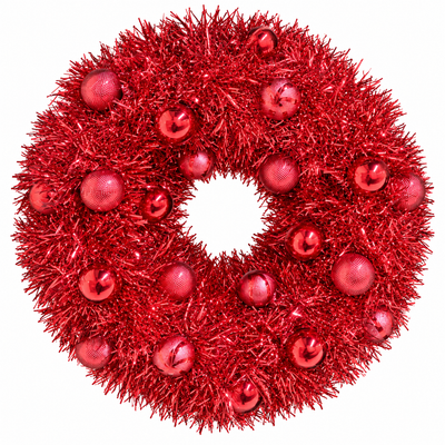 Red Tinsel Christmas Wreath with Baubles | Mr Panda