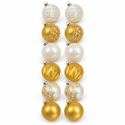 Gold & Pearl White Christmas Baubles 12-Pack | Mr Panda