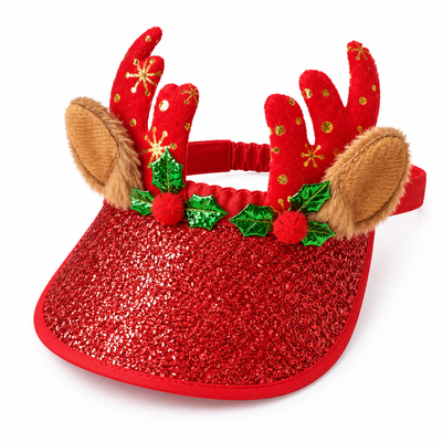 Christmas Reindeer Headband with Red Glitter Visor | Mr Panda