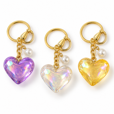Iridescent Heart Keyring with Pearl Charm | Mr Panda