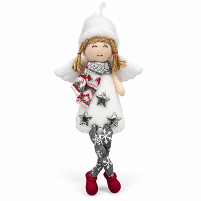 Christmas Hanging Angel Doll Decoration – White & Grey