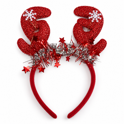 Red Glitter Reindeer Antler Christmas Headband | Mr Panda