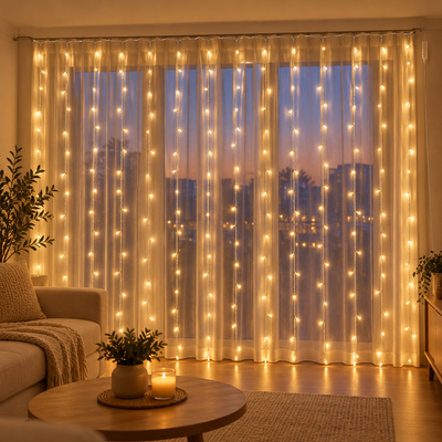 192 LED Curtain Lights Warm White 3m × 2m | MrPanda
