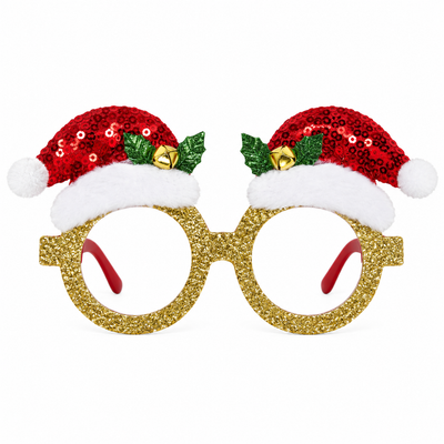 Gold Glitter Christmas Santa Hat Glasses | Mr Panda