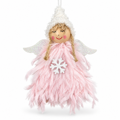Pink Feather Christmas Angel Hanging Decoration