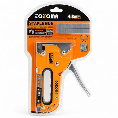 TOKOMA Heavy-Duty Staple Gun 4–8mm with Staples