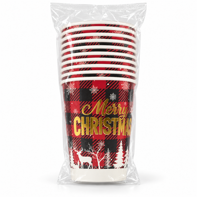 Christmas Paper Cups Pack of 10 – Plaid | Mr Panda