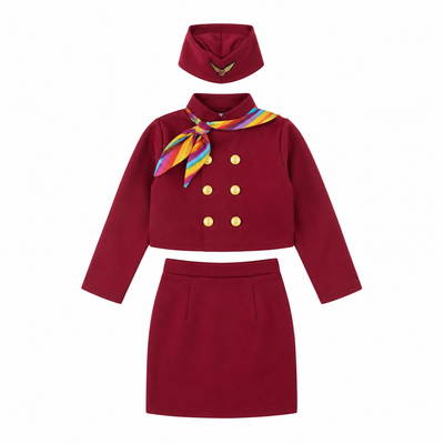 Kids’ Air Hostess Costume Set – Burgundy, Ages 3–8