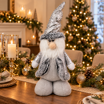Silver Christmas Gnome Standing Decoration | Festive Décor