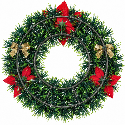 Christmas Wreath with Red Poinsettias & Gold Bows | Mr Panda
