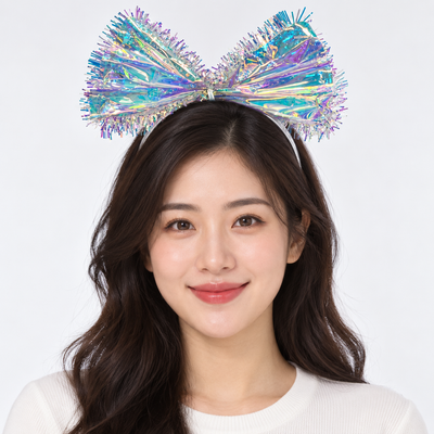 Iridescent Christmas Bow Headband – Silver | Mr Panda