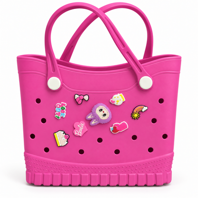 Large Pink EVA Tote Bag with Decorative Charms