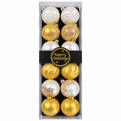 Gold & Pearl White Christmas Baubles 12-Pack | Mr Panda
