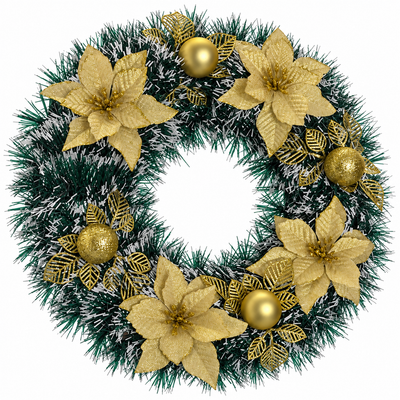 Gold Poinsettia Christmas Wreath – Green & White | Mr Panda