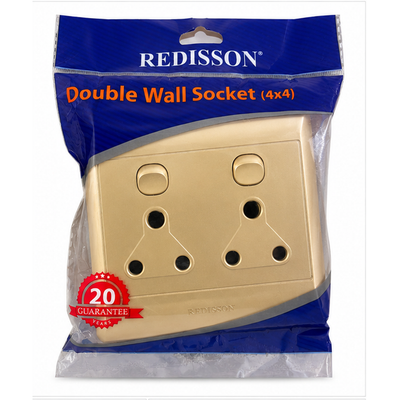 Redisson Double Wall Socket 4x4 Gold – Twin Switched Outlet