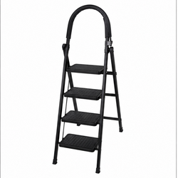 4-Step Folding Safety Ladder with Handrail – Black