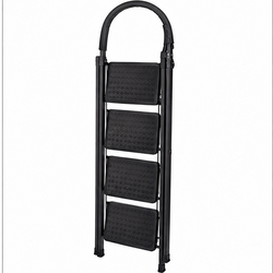 4-Step Folding Safety Ladder with Handrail – Black