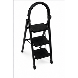 3-Step Folding Ladder with Safety Handrail | Foldable Steel Step Ladder